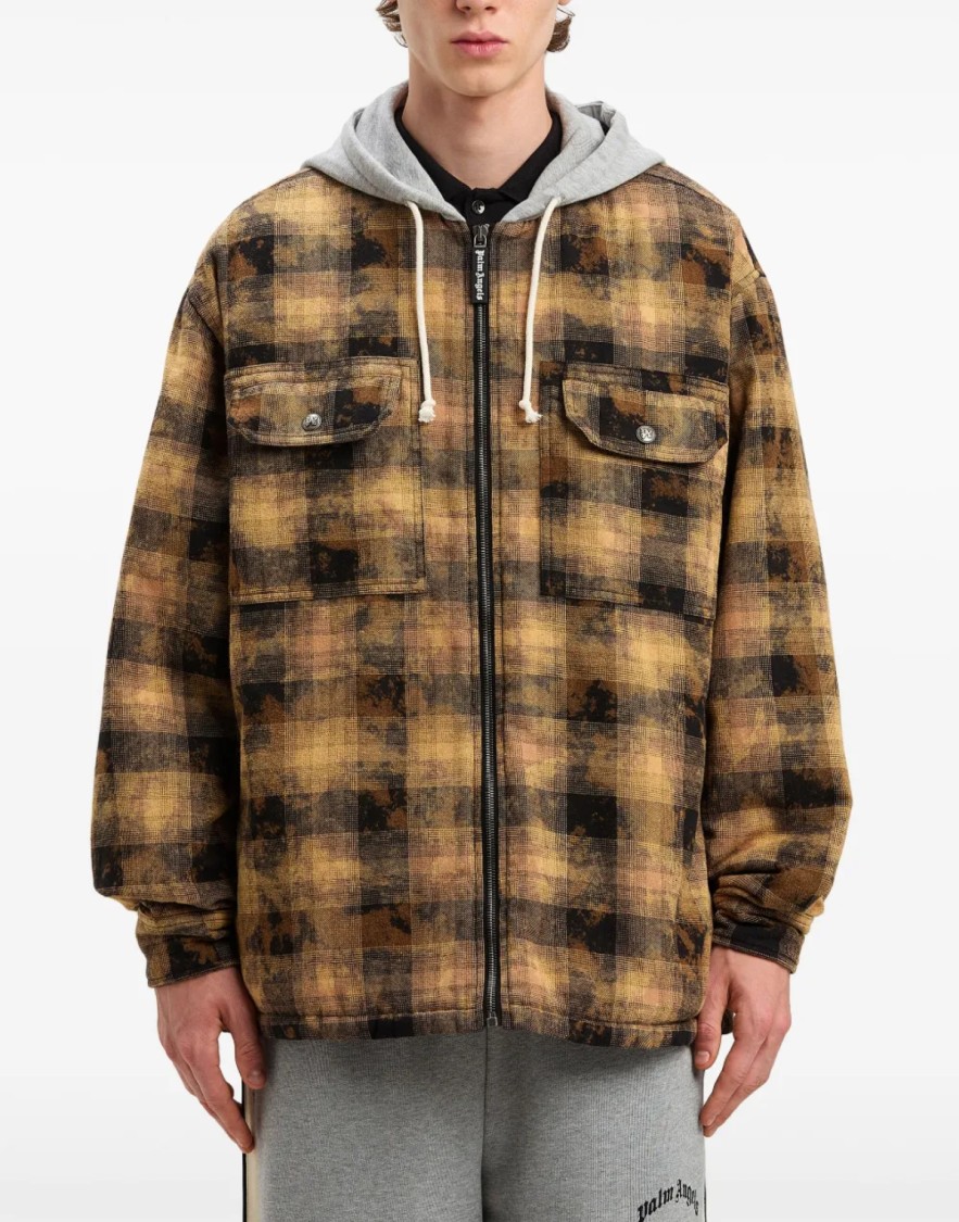 Palm Angels Curved Logo Check Overshirt Jacket Casual Jacket