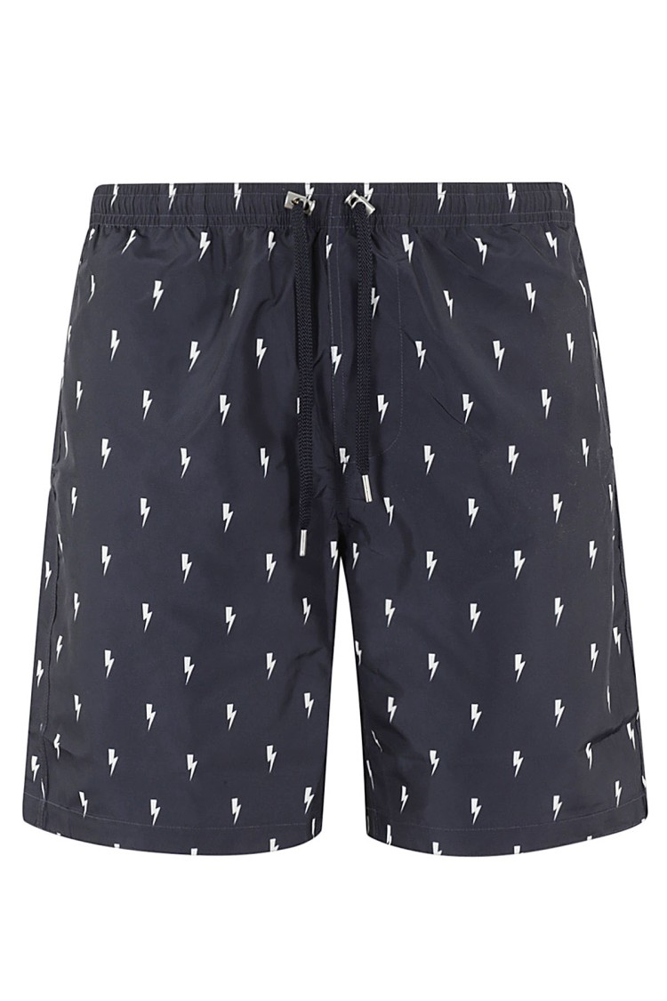 Neil Barrett All Over Thunderbolt Printed Swim Shorts In Blue