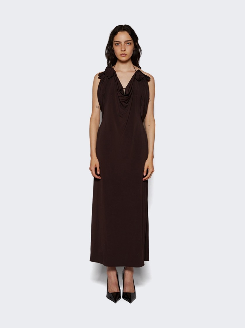 Magda Butrym Draped Cowl Neck Midi Dress In Brown