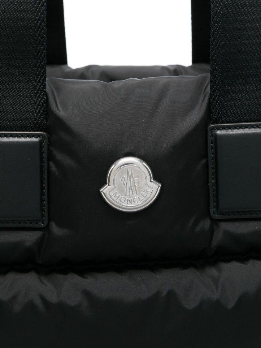Moncler Puffy Black Tote Bag With Top Zip And Dual Handles In Black