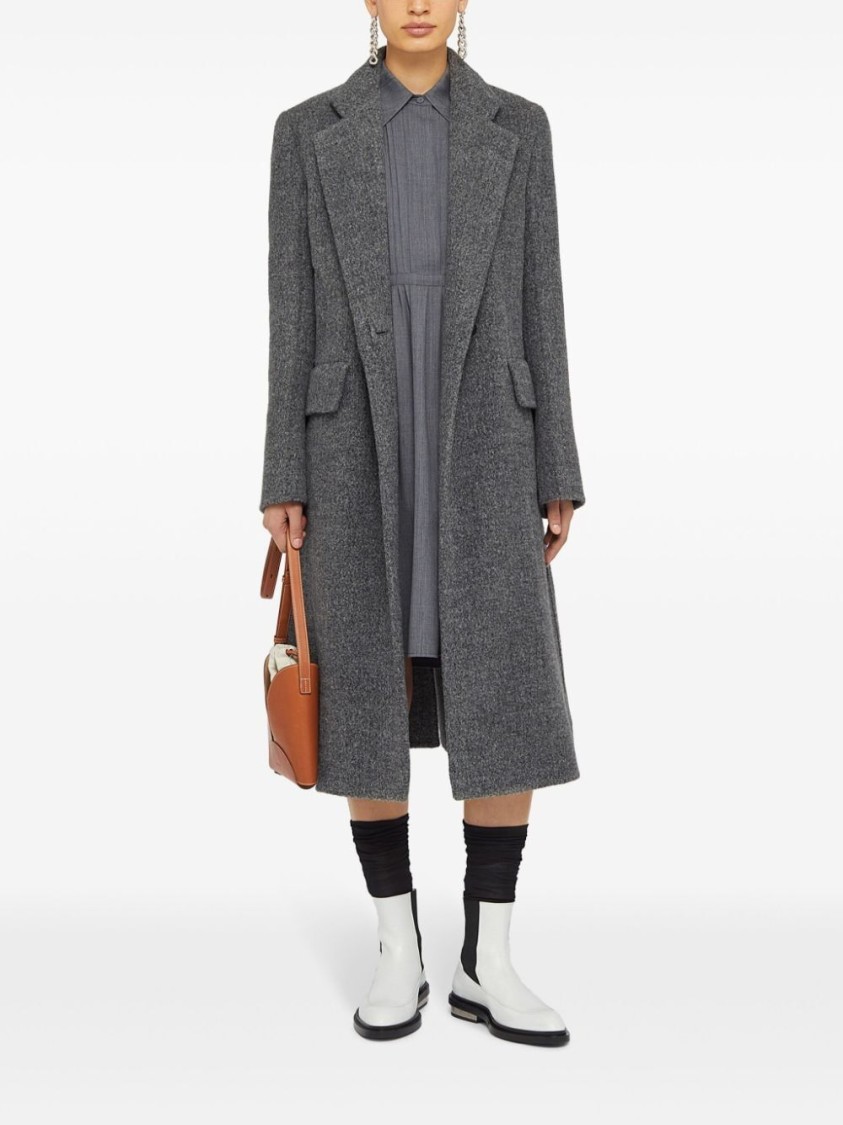 Jil Sander Long Textured Alpaca Coat With Notched Lapel