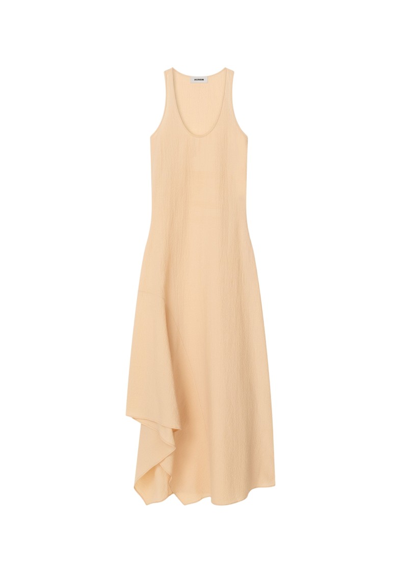Shop Aeron Gale - Scoop Neck Gathered Dress In Neutrals