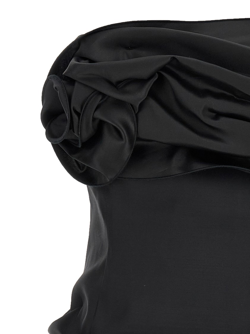 Magda Butrym Off-the-shoulder Black Mini Dress With Floral Accent In Black