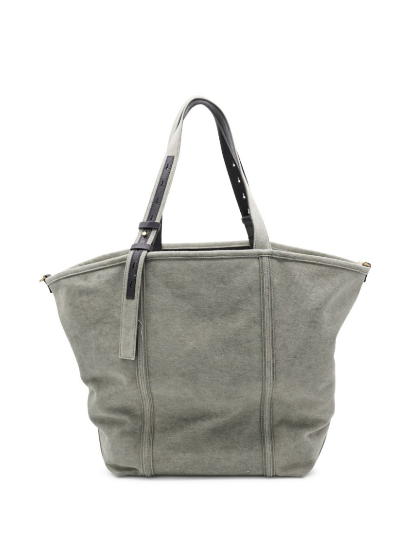 Golden Goose Sage Green Printed Logo Tote Bag With Structured Silhouette In Green