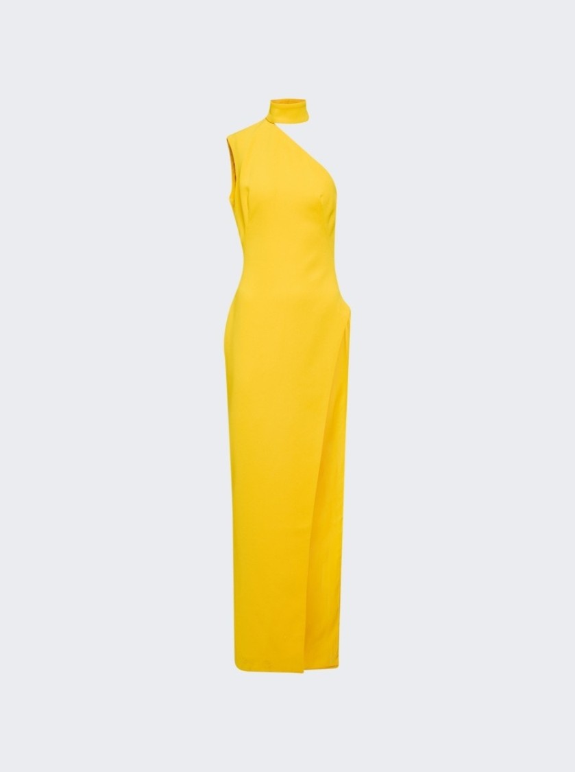 MONOT MÔNOT ASYMMETRICAL HIGH NECK SHOULDER DRESS 