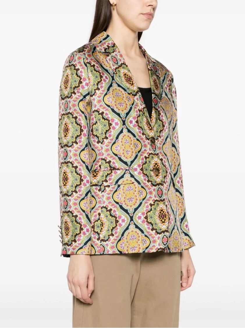 Etro Medallion-print Silk Single-breasted Blazer Jacket In Multi