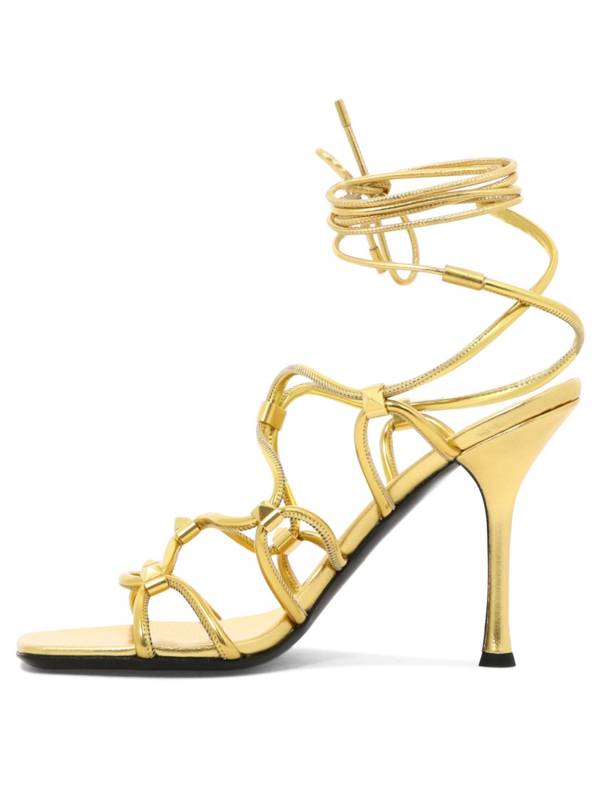 Valentino Rockstud Net 100 Metallic Leather Sandals In Gold