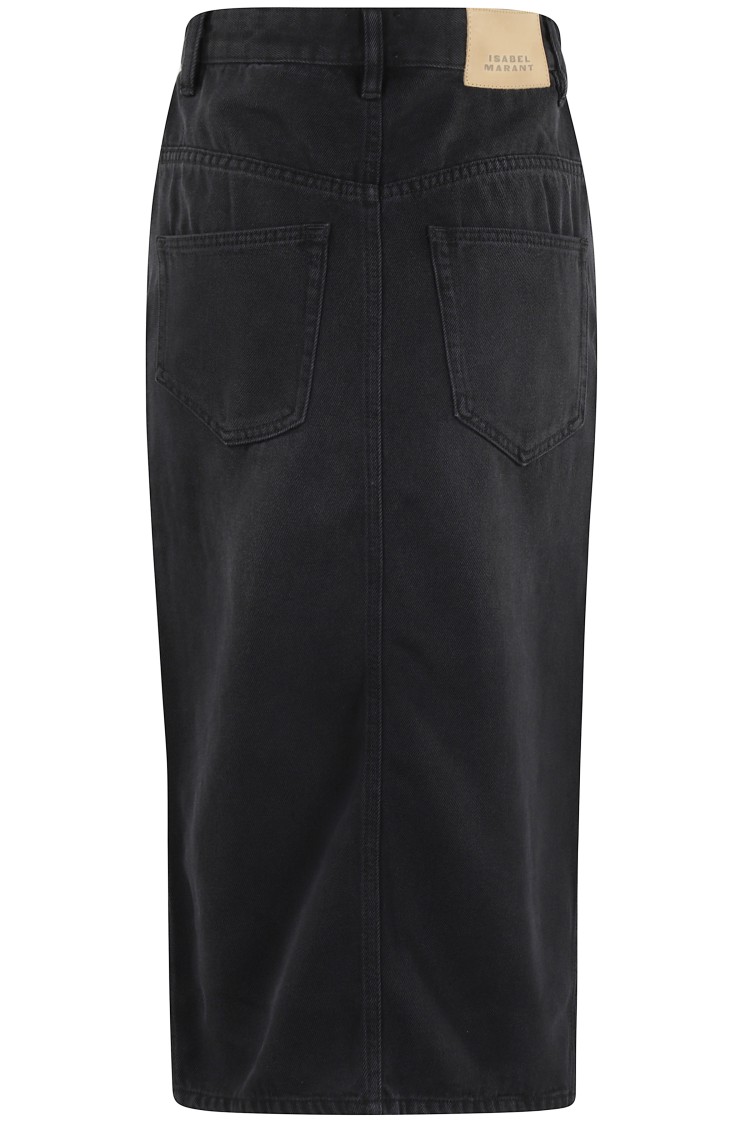 Isabel Marant Faded Black Midi Skirt With Five-pocket Design And Front Slit In Black