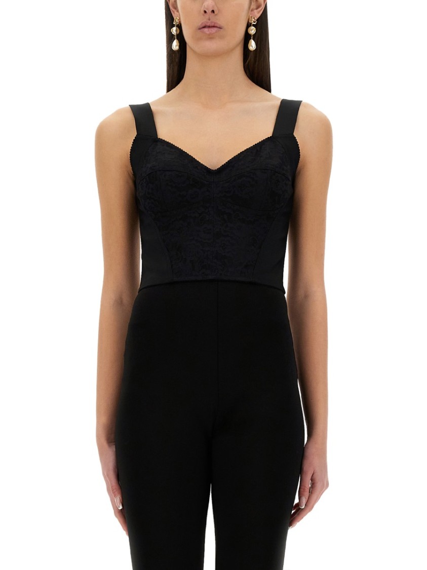 Shop Dolce & Gabbana Jacquard And Lace Sheath Corsetry Bustier In Black