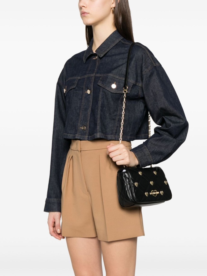 Love Moschino Quilted Shoulder Bag With Heart Embellishments In Black