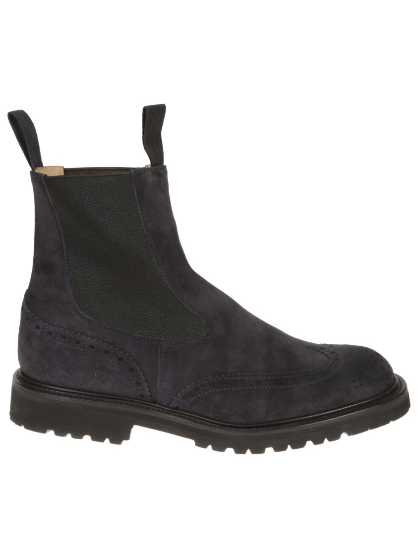 Shop Tricker's Swallow Tail Chelsea Boot In Navy Suede In Black