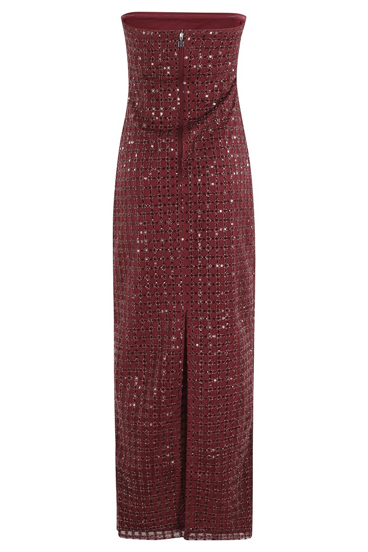 Rotate Birger Christensen Rotate Bordeaux Evening Dress With All-over Paillettes In Burgundy