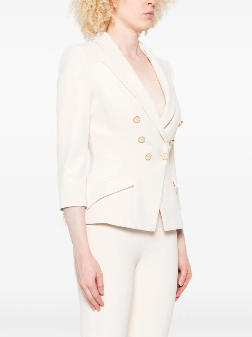 Elisabetta Franchi Tailored Double-breasted Jacket With Gold Buttons In White