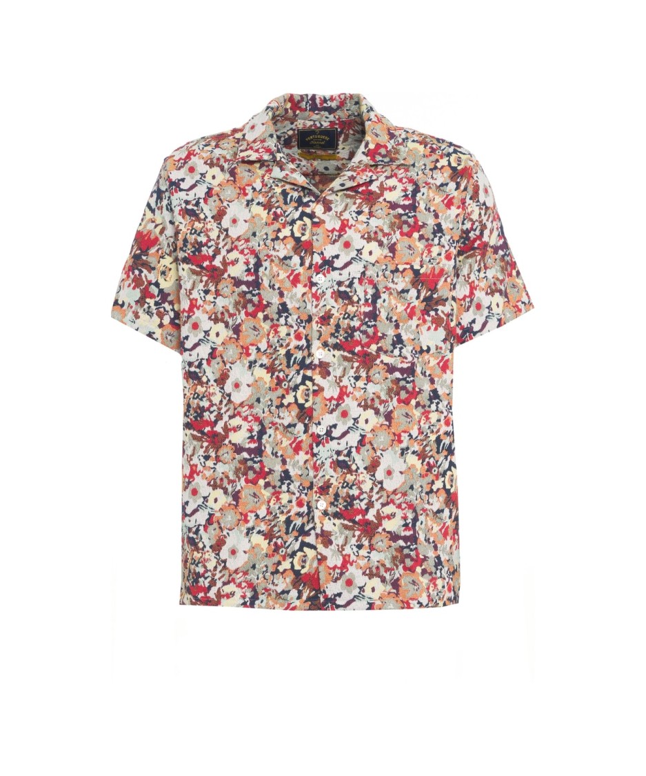 Shop Portuguese Floral Jacquard Shirt With Notched Lapels In Pink