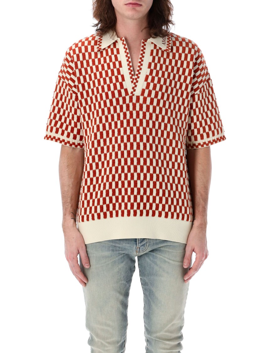 Amiri Orange Checkered Oversized Polo In Orange