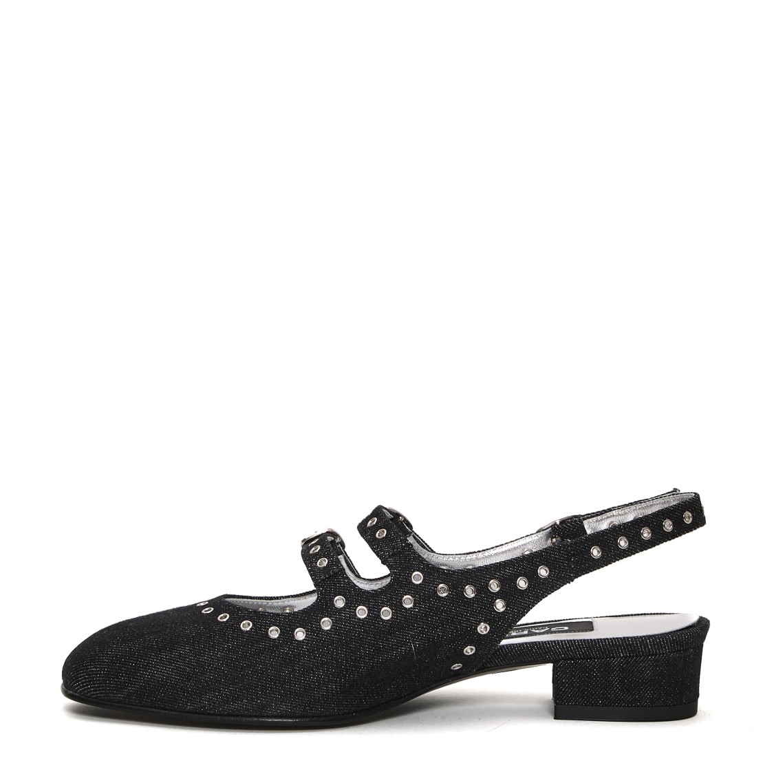 Carel Paris Slingback Shoes In Dark Denim With Decorative Studs In Black