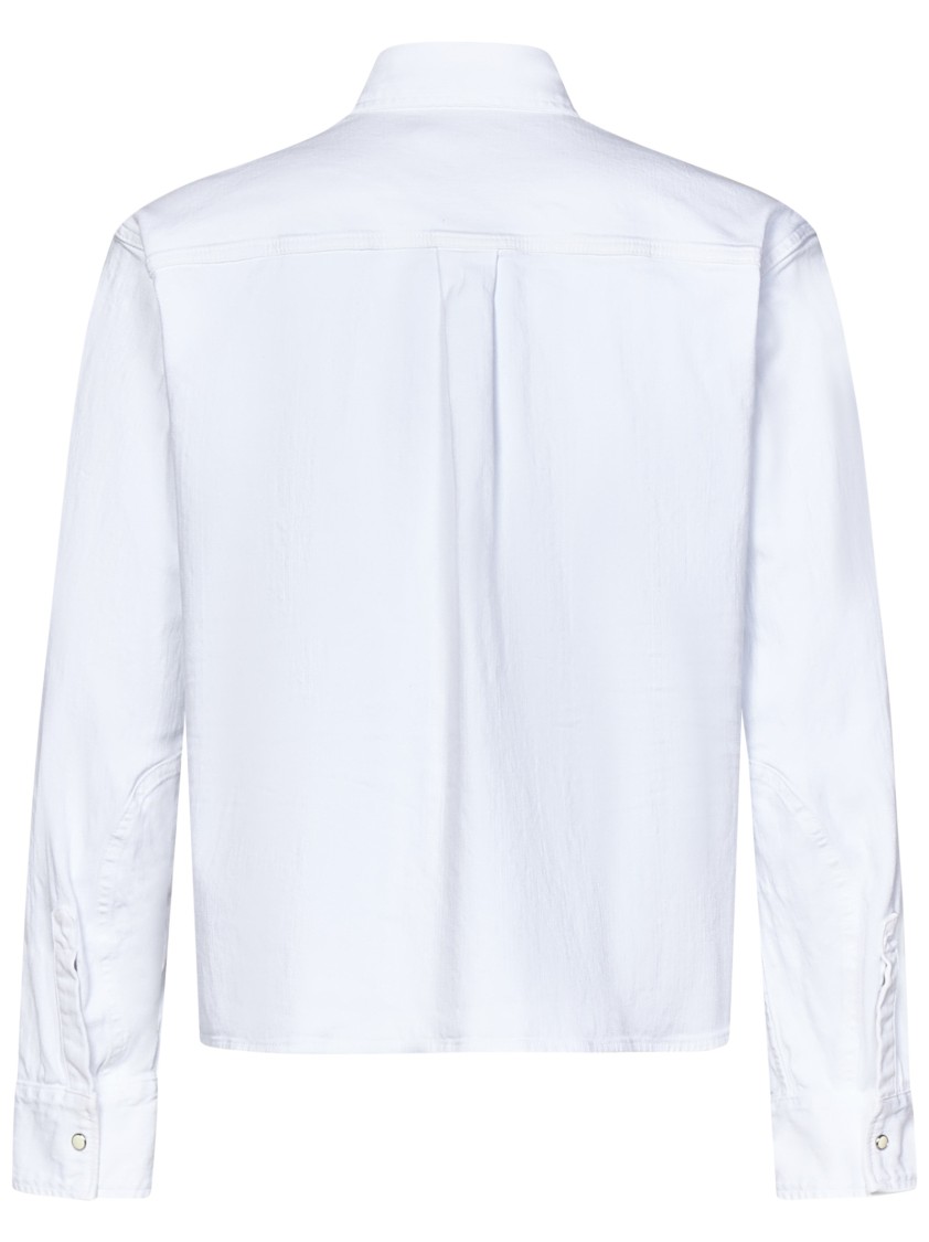 Dsquared2 White Cotton Denim Carpenter Shirt With Checked Pocket Square In White