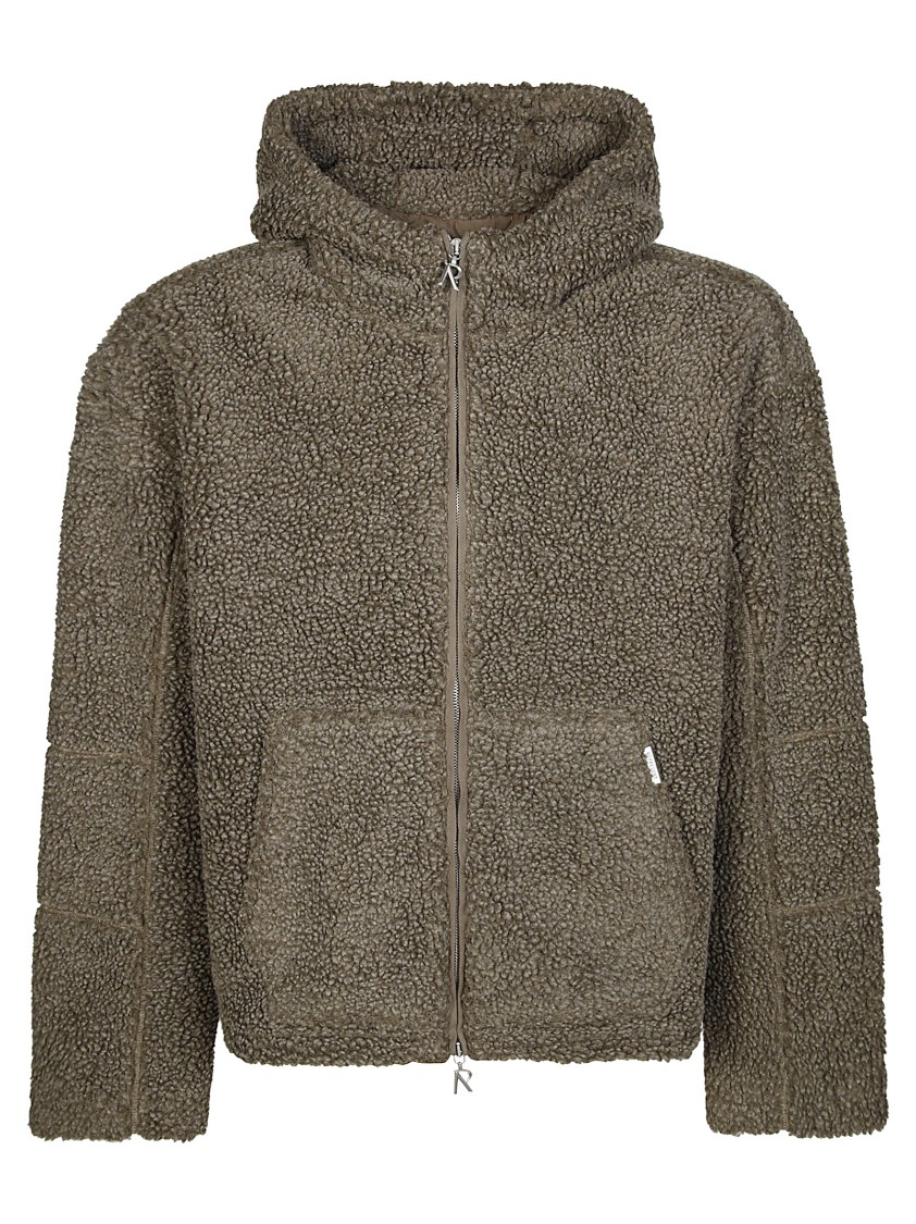 Represent Textured Brown Hooded Fleece Jacket In Brown