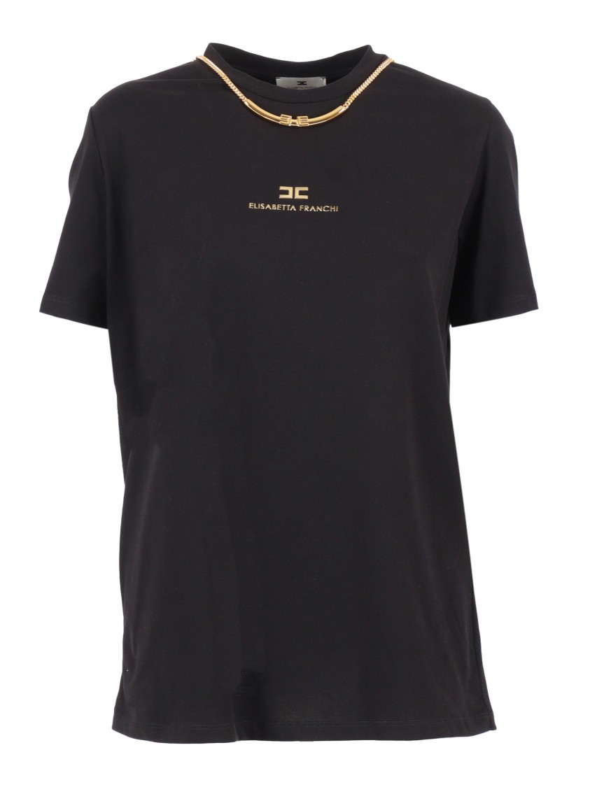Elisabetta Franchi Short Sleeve Cotton Top With Classic