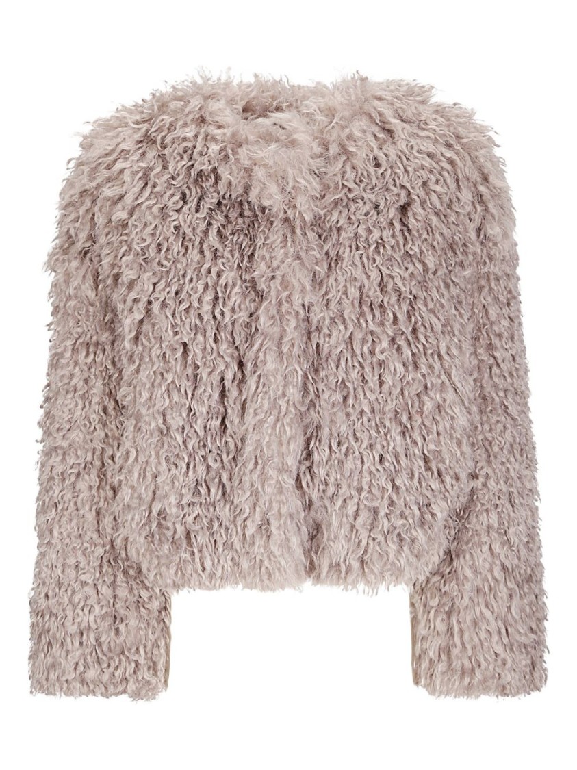Tagliatore Cropped Textured Coat With Fluffy Faux Fur Exterior In Nude