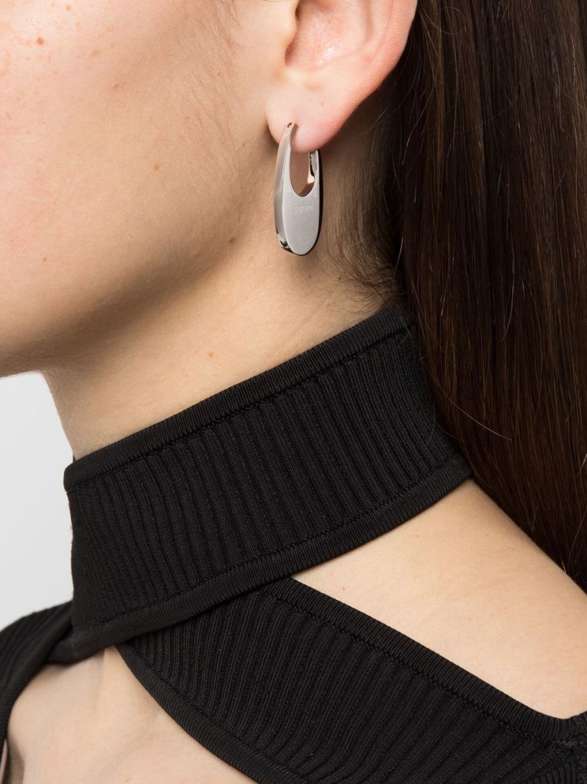Shop Coperni Polished Silver Oval Earrings With Contemporary Design
