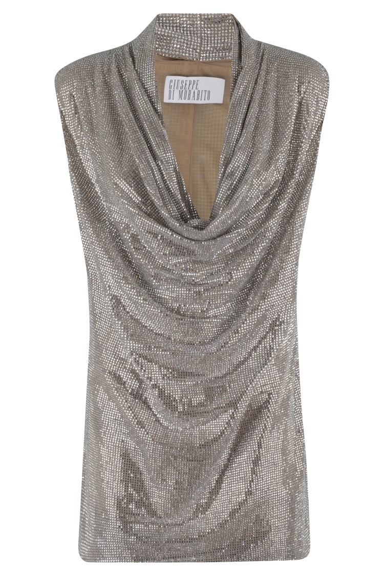 Giuseppe Di Morabito Silver Mini Dress With Draped Neckline In Metallic