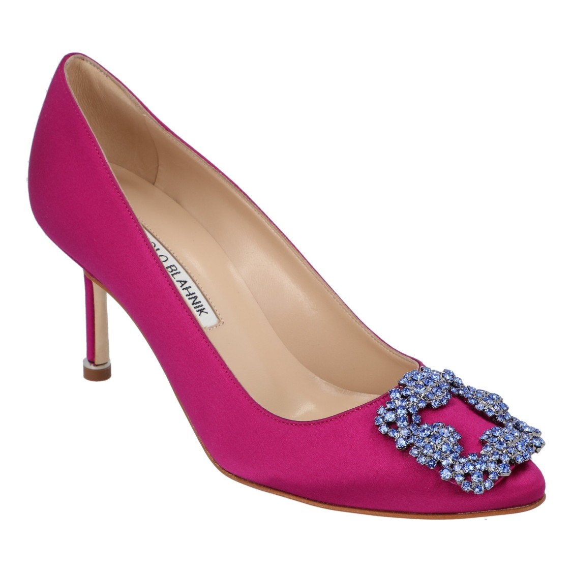 Manolo Blahnik Hangisi 90 Crystal Buckle Pumps In Satin In Purple