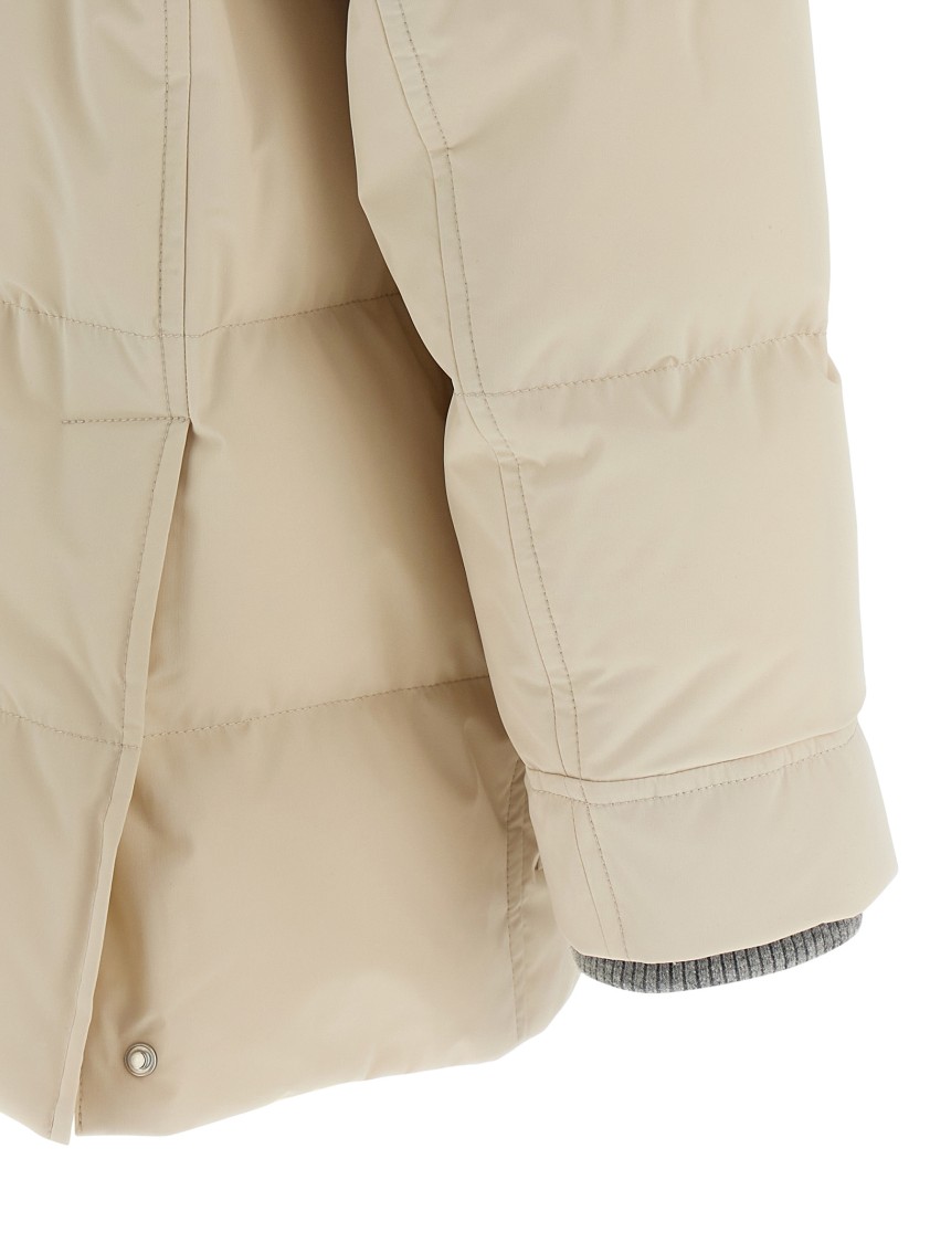 Brunello Cucinelli Knit Insert Down Jacket Puffer Jackets Beige In Neutral