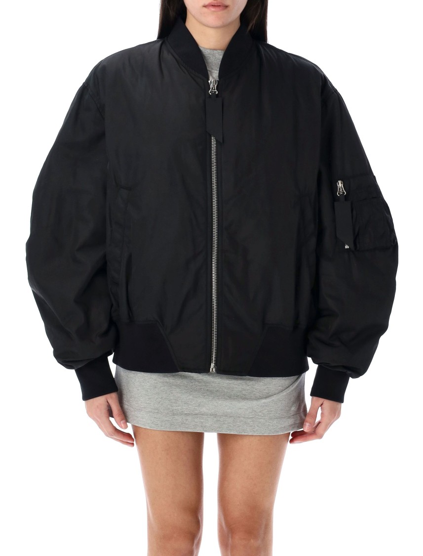 Attico Black Bomber Jacket With Front Zip Closure And One Zipped Pocket On The Sleeve In Black