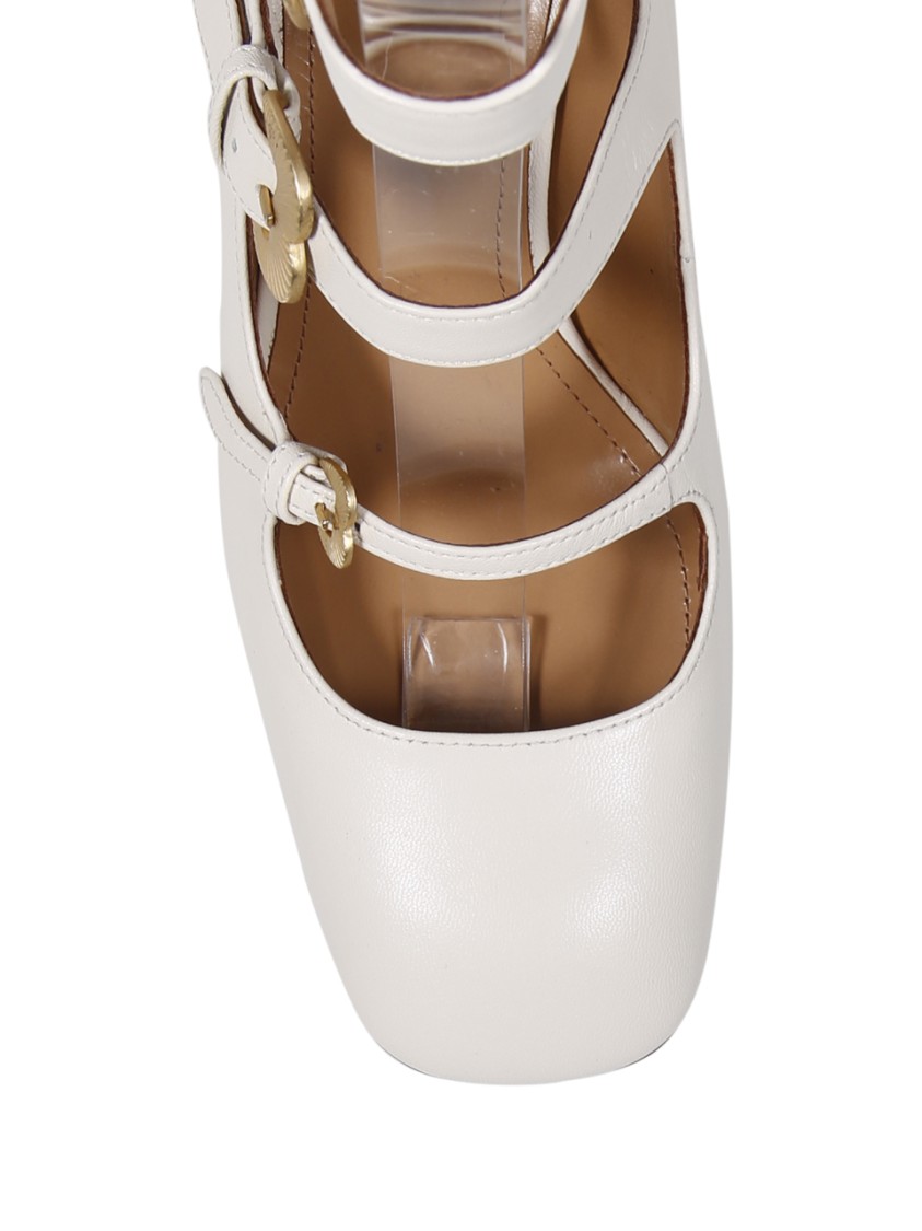 A. Bocca Pointed Toe Leather Pumps With Decorative Straps In White