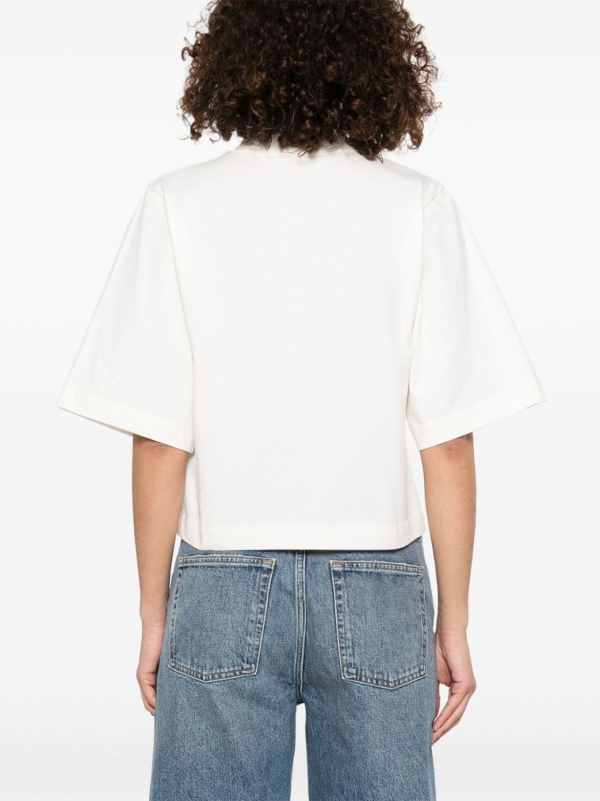 Shop Palm Angels White T-shirt With Cropped Fit And Embroidered Bear Motif