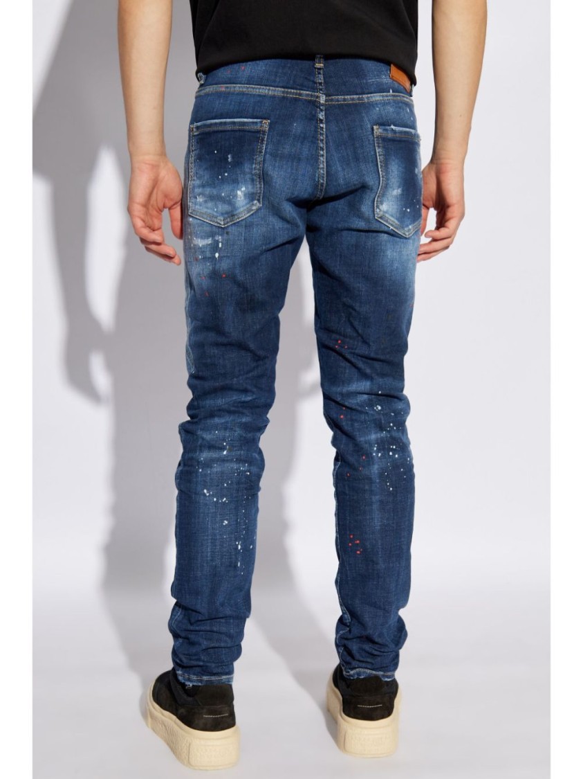 Dsquared2 Indigo Cotton And Patent Leather Slim-fit Jeans In Black