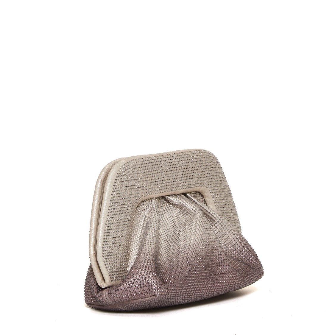Themoirè Degrade Silver Pink Strass Clutch With Pleated Design In Pink