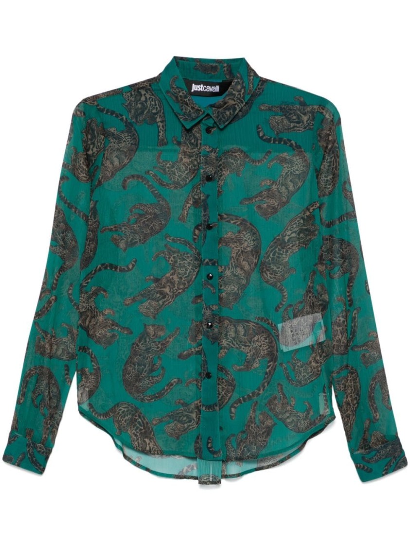Shop Just Cavalli Printed Shirt With Fit And High-quality Fabric In Blue