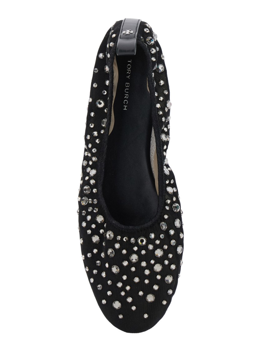 Shop Tory Burch Rhinestone-embellished Crystal Ballet Flats In Black