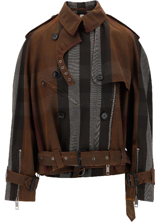 ジャケット BURBERRY Women Jackets 8106335 C1632 Brown Burberry Women's Check Cropped Puffer Jacket Dark Birch