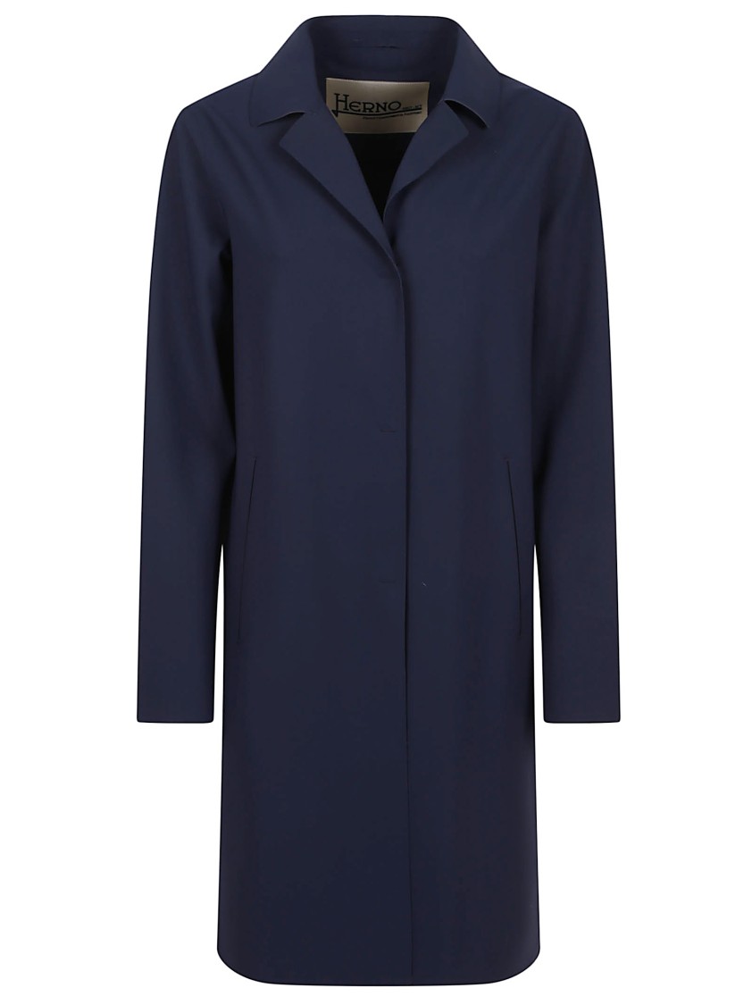 Herno Blue Coat With Concealed Closure And Collar In Stretch Polyamide Woman In Blue