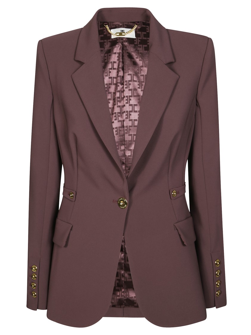 Elisabetta Franchi Single-breasted Tailored Blazer With Notched Lapel In Purple