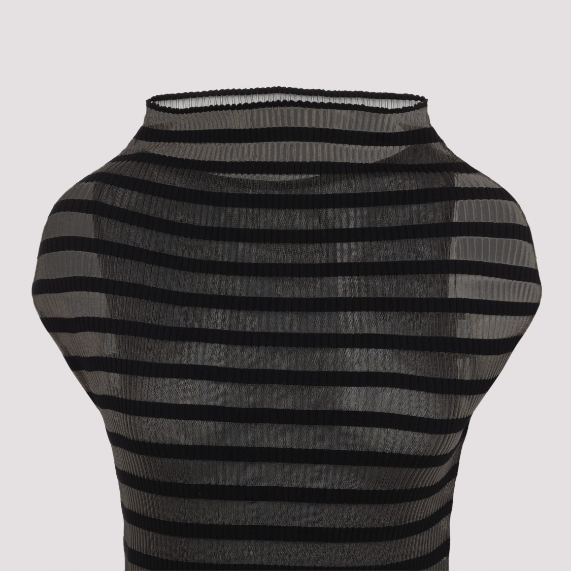 Shop Jean Paul Gaultier Black High-neck Striped Dress With Semi-sheer Fabric