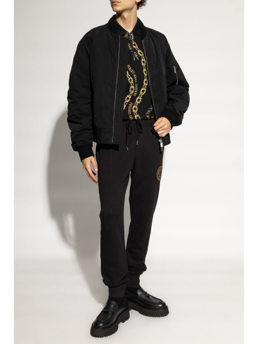 Shop Versace Jeans Couture Black Polo Shirt With Chain Pattern