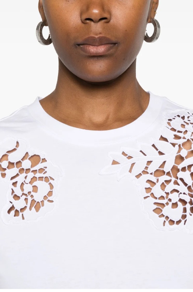 Ermanno Scervino Intricate Floral Cut-out Short Sleeve Top In White