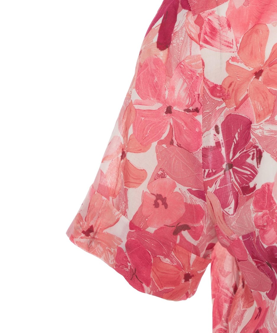 HIMON'S HIMONS FLORAL PATTERNED RED BLOUSE WITH V-NECKLINE