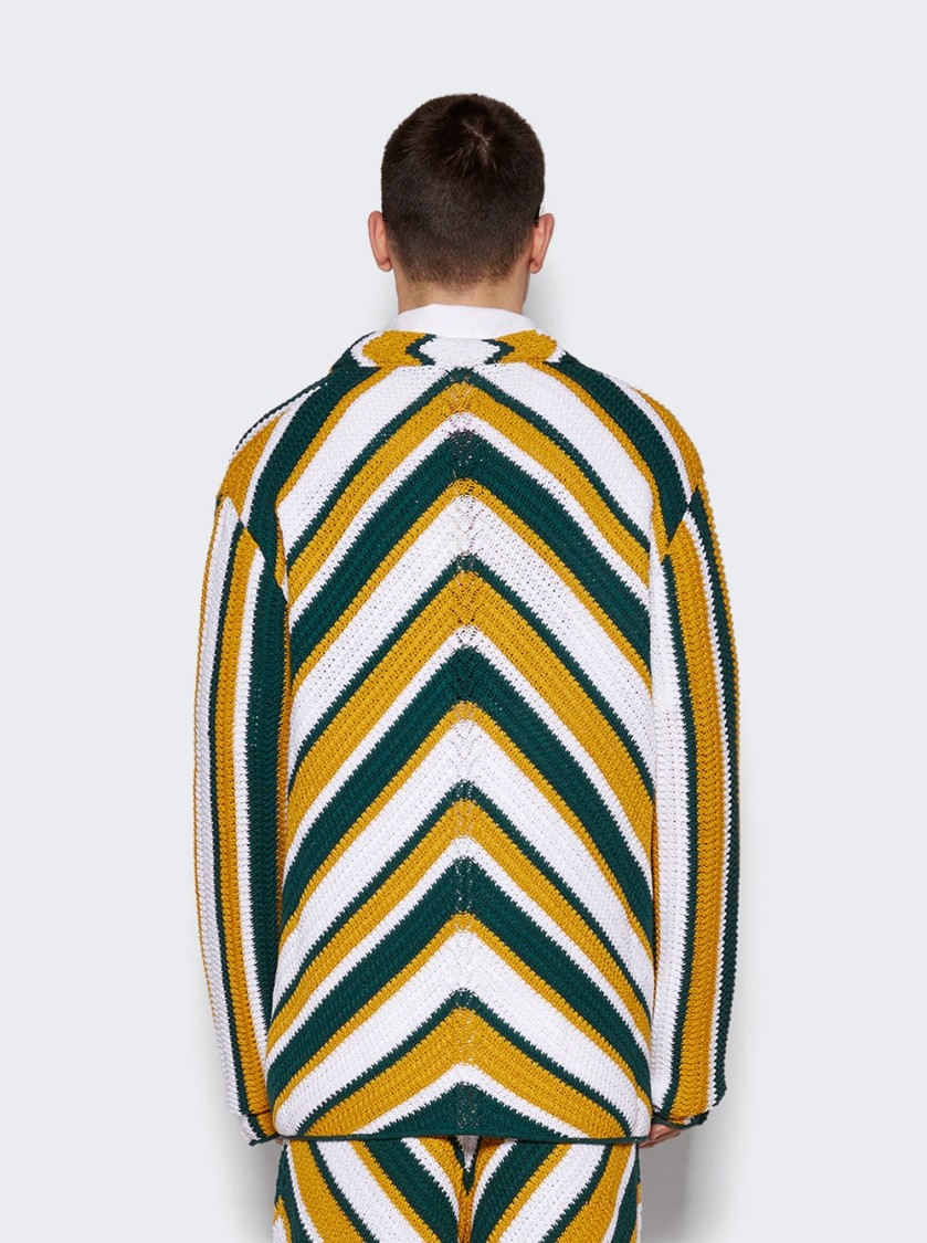 Marni Teal And Yellow Crochet Cardigan With Chevron Pattern