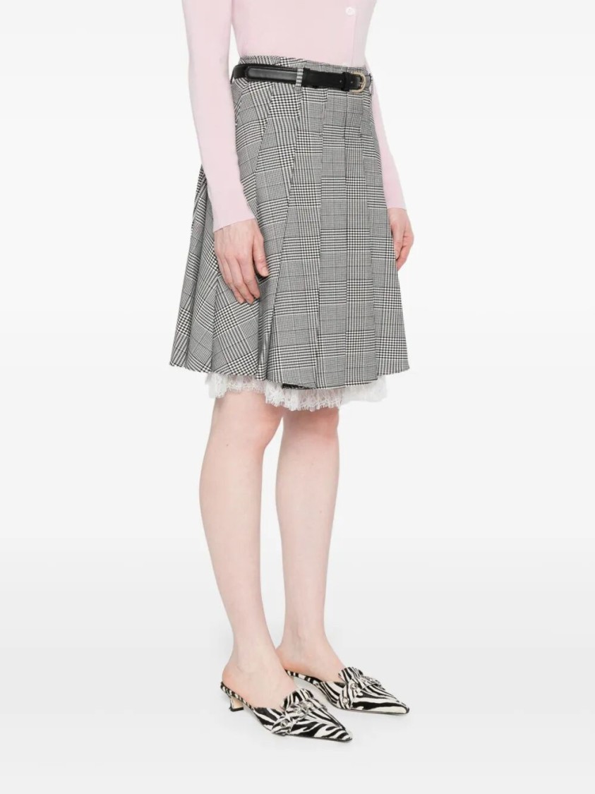 Self-portrait Prince Of Wales Pleated Midi Skirt In Gray