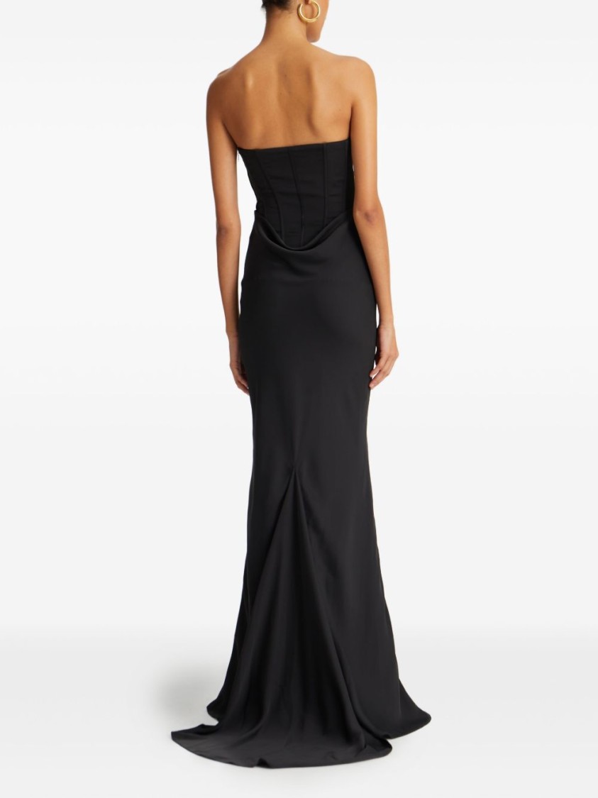 Rotate Birger Christensen Rotate Strapless Black Evening Dress With Fitted Bodice And Flowing Skirt In Black