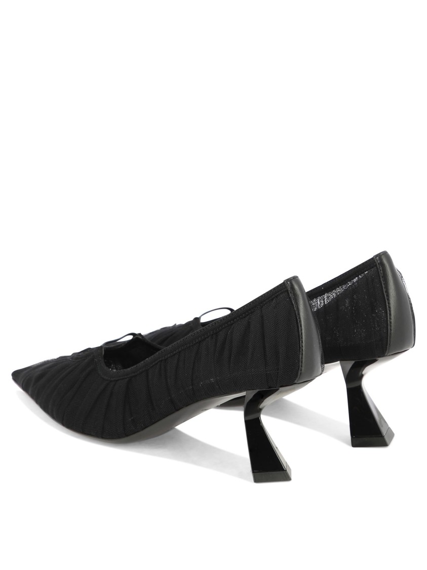 Nensi Dojaka Pointed Toe Mesh Overlay Sculptural Heel Pumps In Black