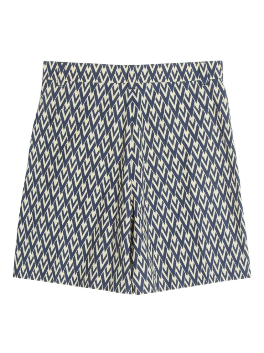 Valentino Bermuda Shorts In Cotton Poplin With All Over Toute La V Print In Grey