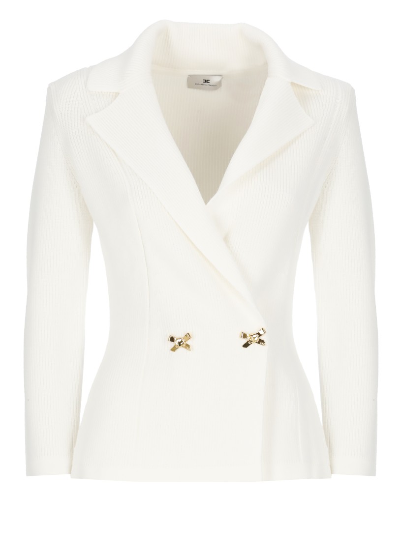 Elisabetta Franchi Ivory Knitted Blazer With Bows In White