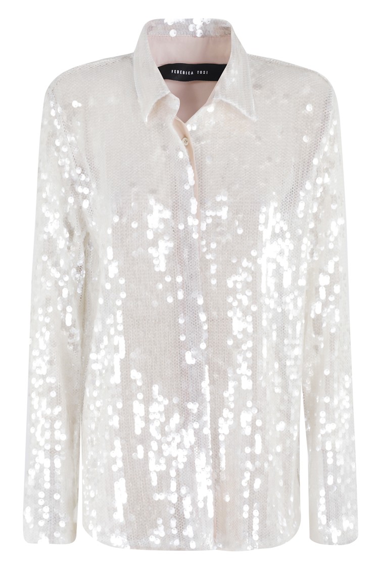 Shop Federica Tosi White Mesh Top With All-over Sequins