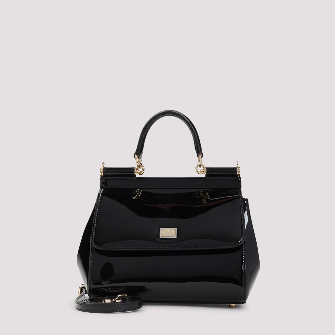 Shop Dolce & Gabbana Sicily Black Patent Calf Leather Handbag